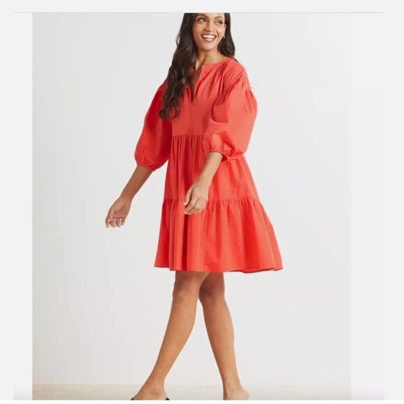 Sundry Evereve The Anywhere Dress, Size L, Coral Tiered 100% Cotton with Pockets - Picture 2 of 9